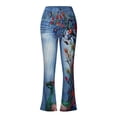 thumbnail image 1 of Flare Jeans for Women Plus Size Floral Prints High Waisted Stretch Bell Bottom Denim Trousers with Pockets Lightweight Y2k Streetwear, 1 of 4