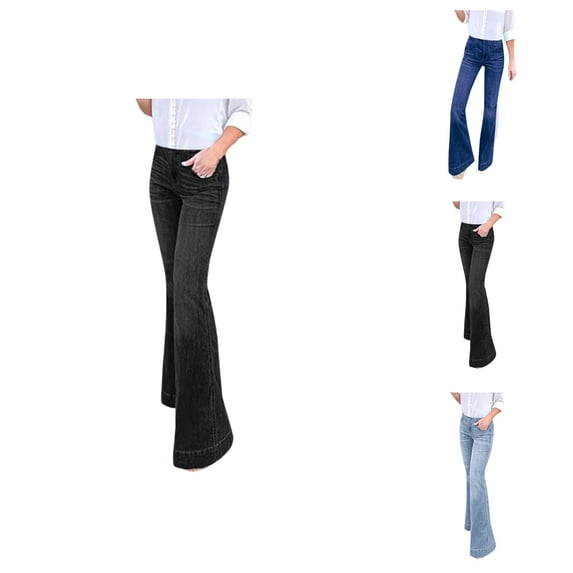 Flare Jeans for Women Y2k High Waisted Slim Fit Wide Leg Bootcut Jeans Casual Denim Pants with Pockets Streetwear