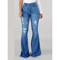 thumbnail image 1 of Flare Jeans for women High Waisted Distressed Pockets Fashionable Hip Lifting Raw Hem Button Zipper Vacation, 1 of 5