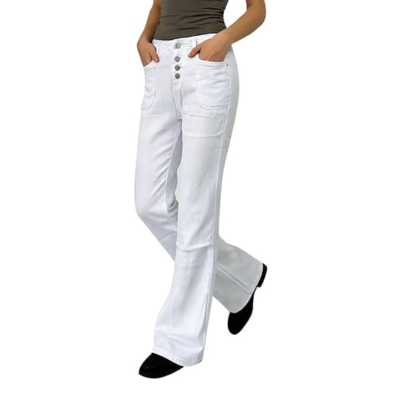 Flare Leg Jeans for Women, Audhol Women's Flare Bell Bottom Jeans Mid-High Waisted Stretch Wide Leg Denim Pants Bootcut Jeans for Women White 2XL