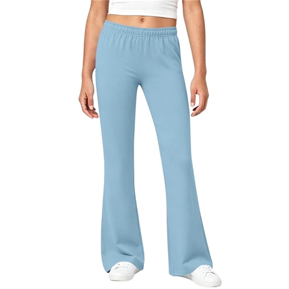 Flare Leg Pants for Kids, Elastic High Waist Casual Soft Stretchy Leggings for Girls Sports Dance Loungewear Blue School Pants for Girls 7-8Y
