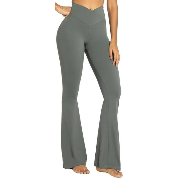 Flare Leggings, Crossover Yoga Pants with Tummy Control, High-Waisted and Wide Leg