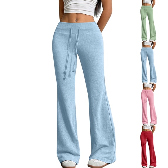 Flare Leggings Solid Yoga Pants with Drawstring Tummy Control High Waisted and Wide Leg