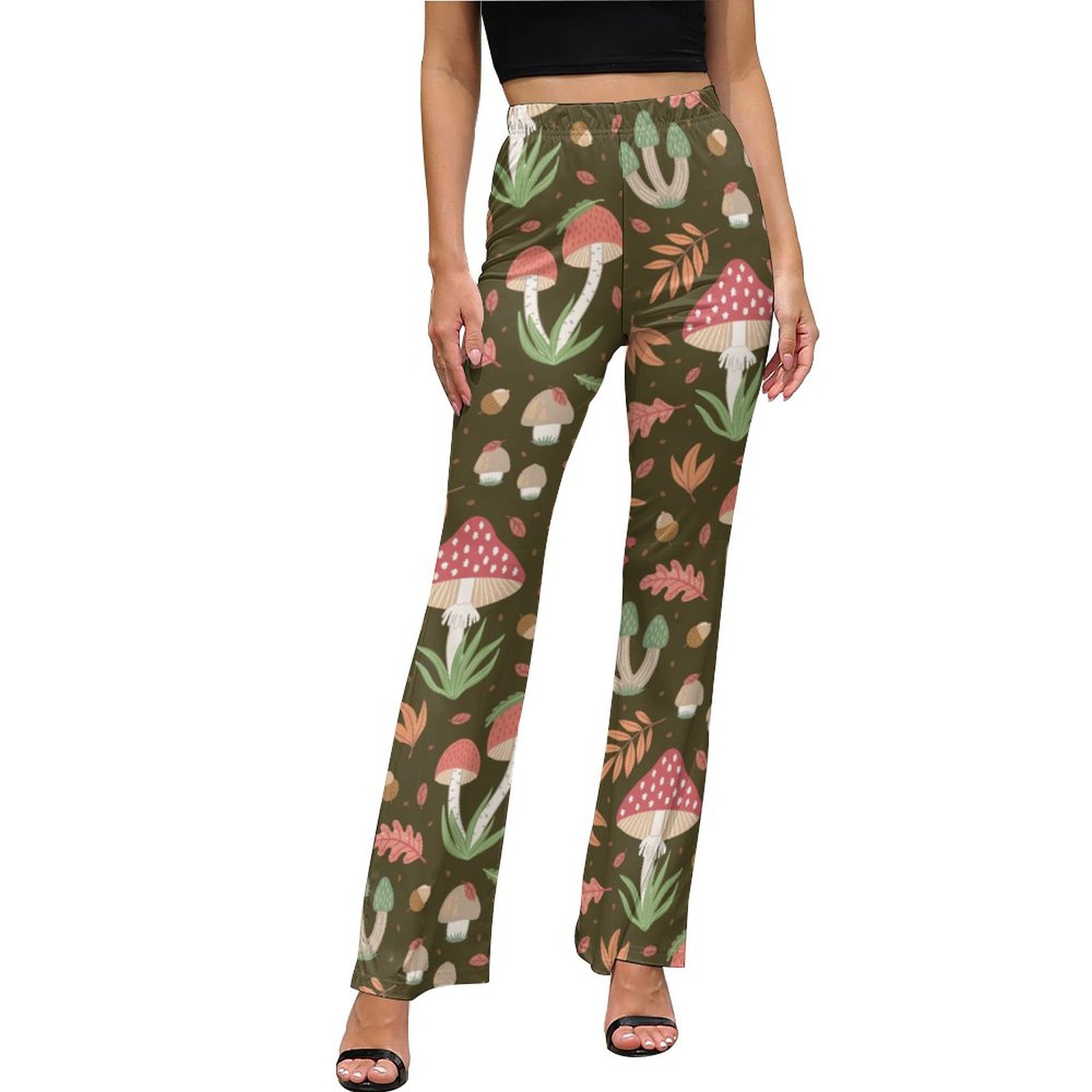 Brown Mushroom Pattern Print Women Leggings
