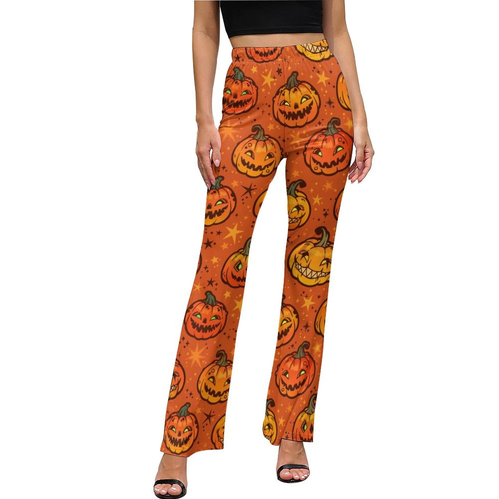 Flare Leggings for Women Pumpkin Halloween Fun Leggings Womens Pants