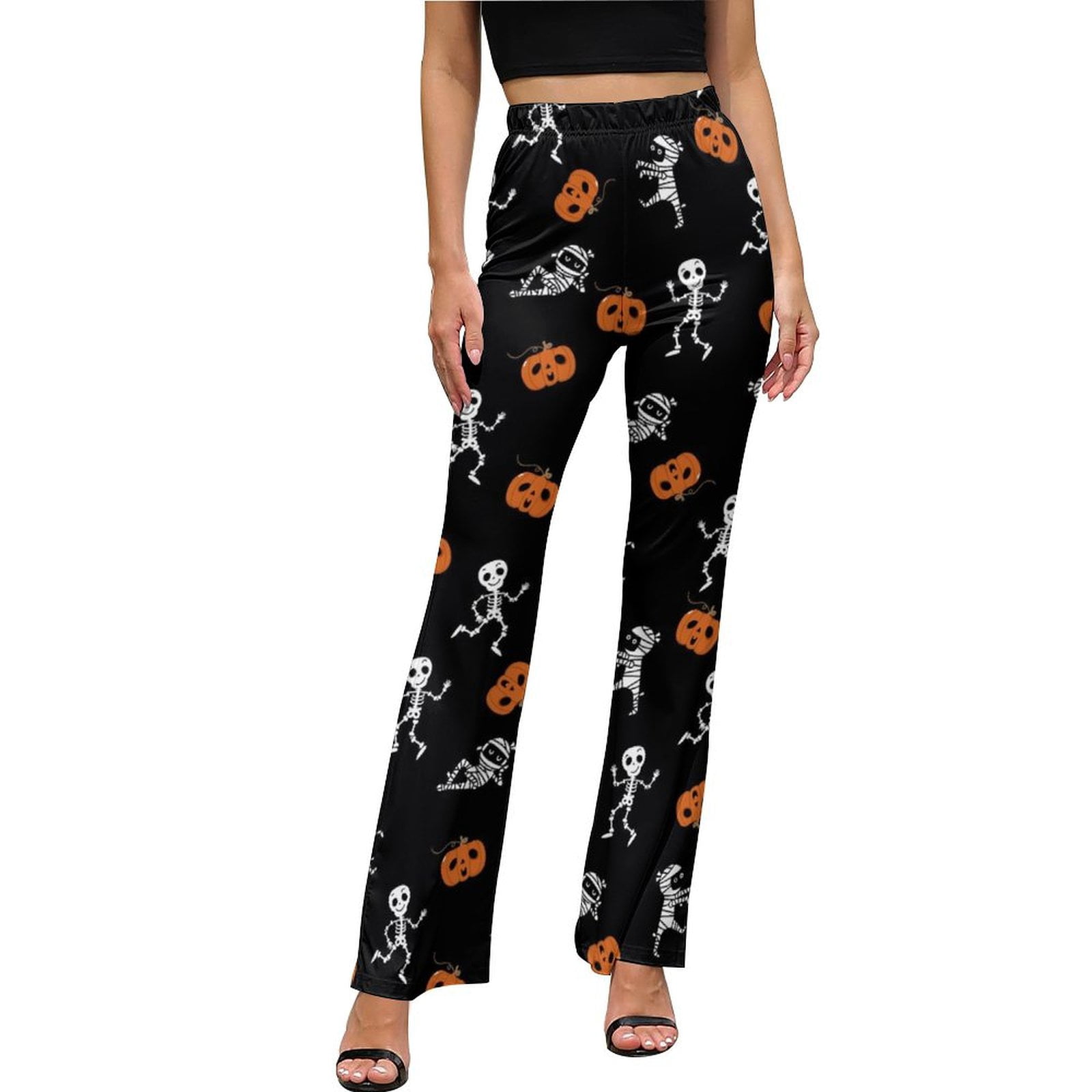 Flare Leggings For Women Pumpkins Skull Halloween Print Yoga Pants flare-leggings-for-women-pumpkins-skull-halloween-print-yoga-pants