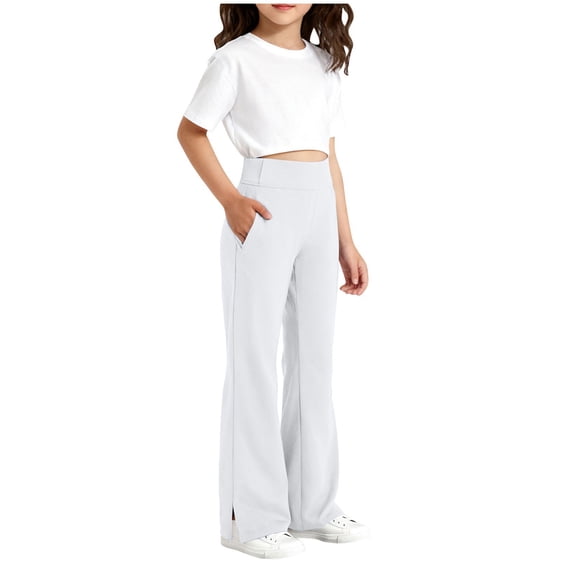 Flare Leggings for Girls High Waisted Yoga Bootcut Pants Bell Bottoms with Pockets School Uniform