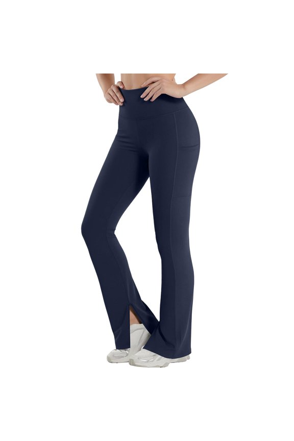 Flare Leggings for Women 2026 High Waisted Wide Leg Yoga Pants Summer Workout Fashion Solid Athletic Casual Trousers Navy S