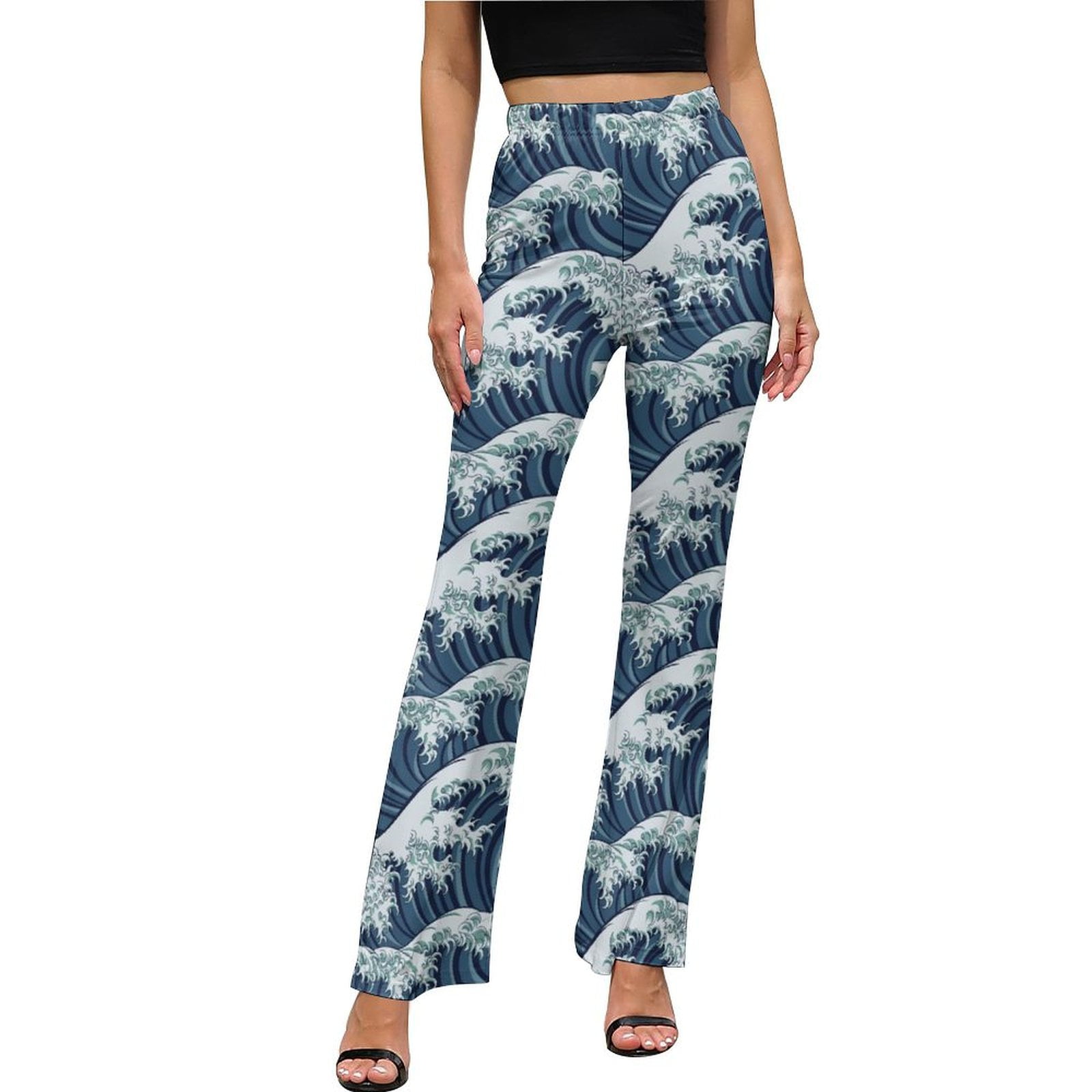 Flare Leggings For Women Cartoon Space Planets High - Waisted Tummy Control Bell Bottom Wide Leg Yoga Pants Workout Casual Bootcut Pants