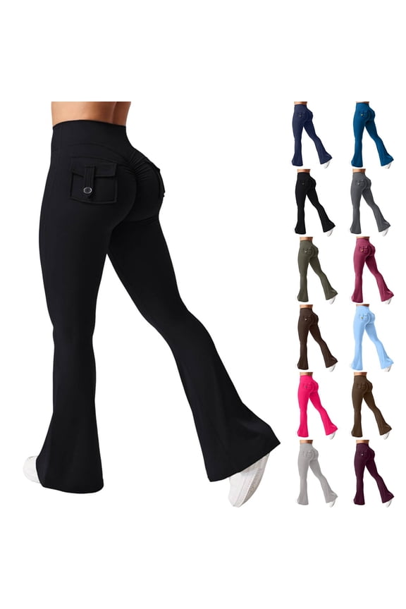 Flare Leggings for Women Butt Lift Yoga Pants with Pockets Gym Scrunch Workout Black 2XL