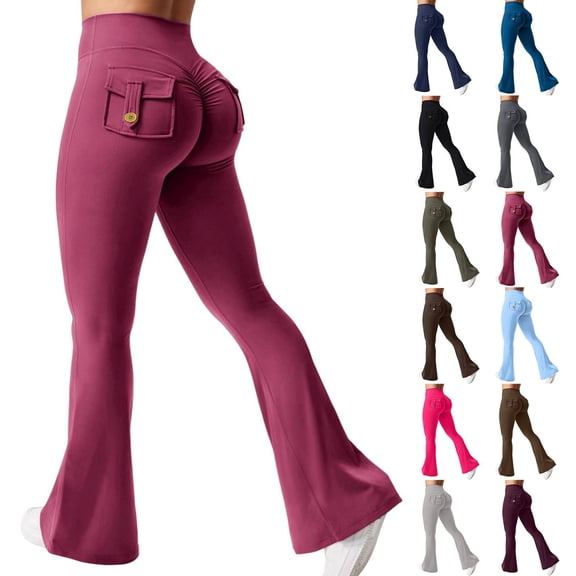 Flare Leggings for Women Butt Lift Yoga Pants with Pockets Gym Scrunch Workout Deep Red 2XL