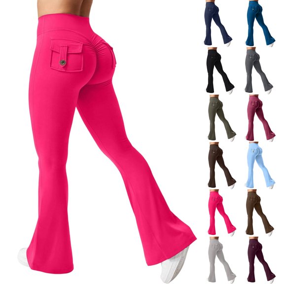 Flare Leggings for Women Butt Lift Yoga Pants with Pockets Gym Scrunch Workout Hot Pink S