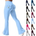 thumbnail image 1 of Flare Leggings for Women Butt Lift Yoga Pants with Pockets Gym Scrunch Workout Sky Blue L, 1 of 4