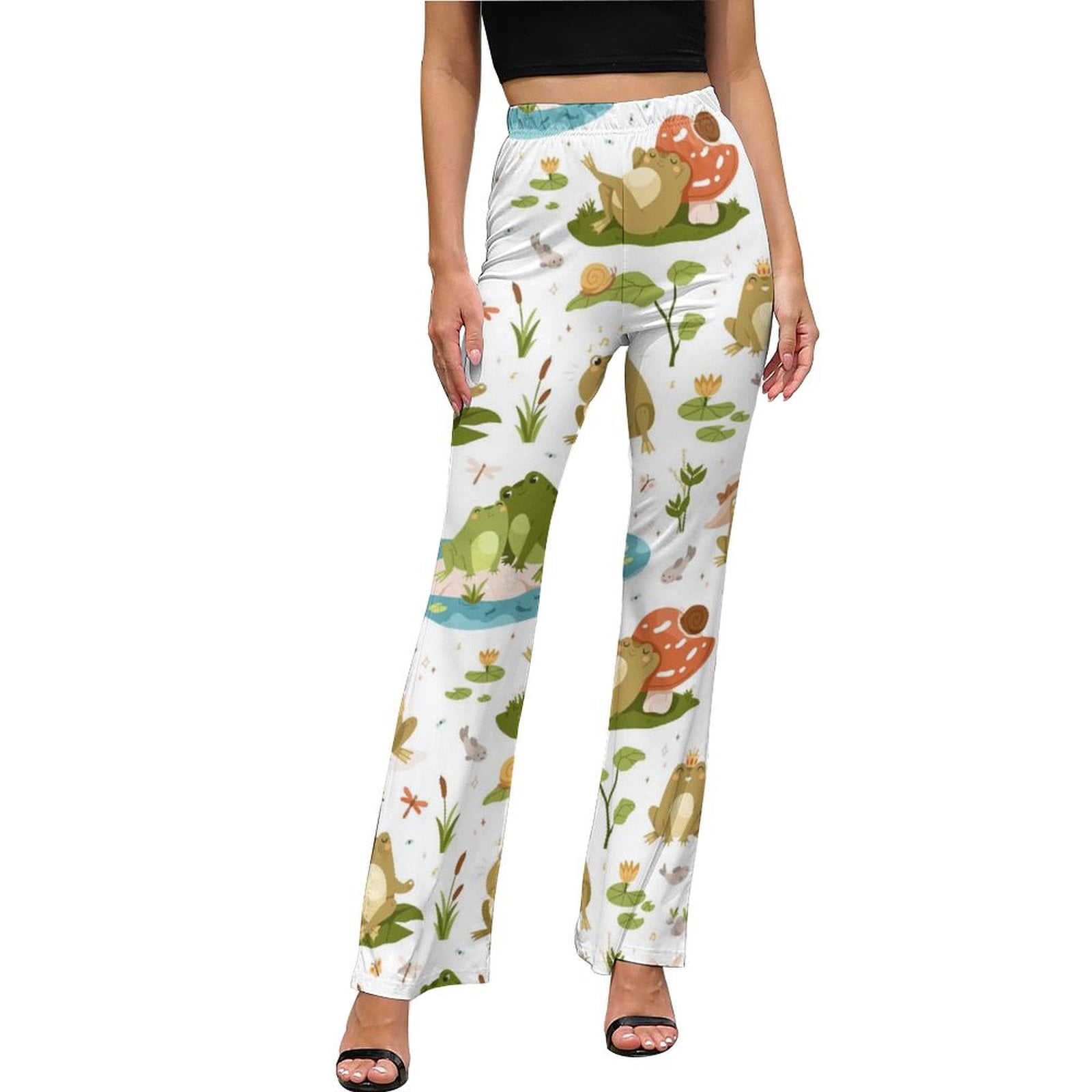 Flare Leggings For Women Cartoon Space Planets High - Waisted Tummy Control Bell Bottom Wide Leg Yoga Pants Workout Casual Bootcut Pants