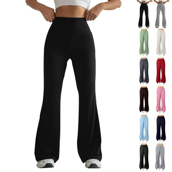 Flare Leggings for Women Drawstring High Waisted Flared Yoga Pants Soft Cotton Wide Leg Sweatpants Y2k Bell Bottoms A Black M