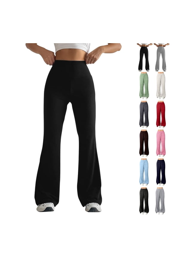 Flare Leggings for Women Drawstring High Waisted Flared Yoga Pants Soft Cotton Wide Leg Sweatpants Y2k Bell Bottoms A Black S