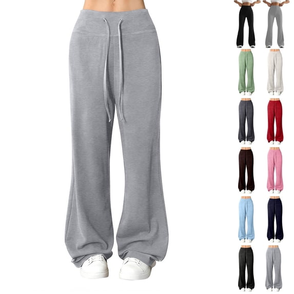 Flare Leggings for Women Drawstring High Waisted Flared Yoga Pants Soft Cotton Wide Leg Sweatpants Y2k Bell Bottoms Light Gray M