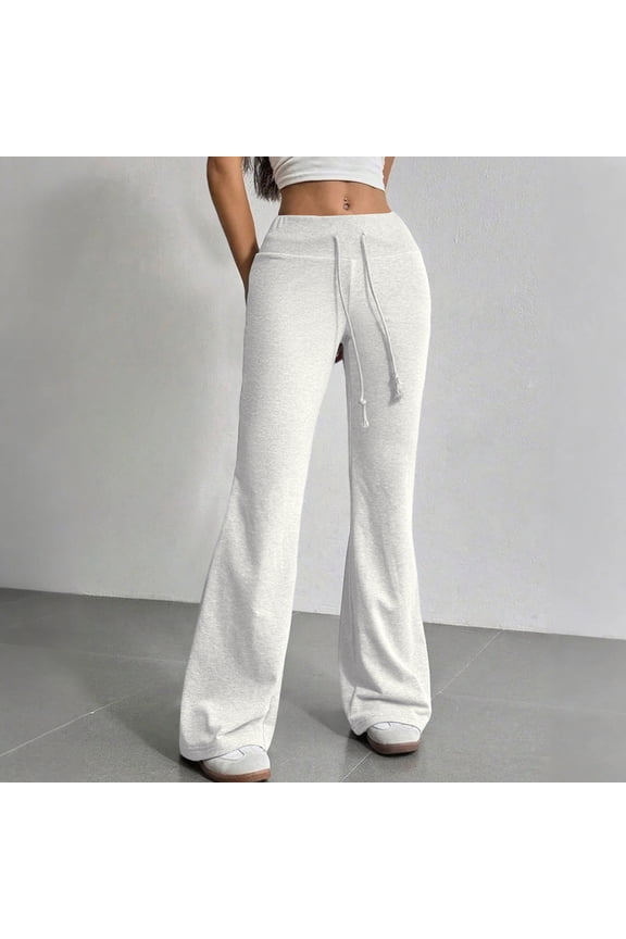 Flare Leggings for Women Drawstring High Waisted Flared Yoga Pants Soft Lounge Wide Leg Sweatpants Y2k Bell Bottoms,Light Gray M