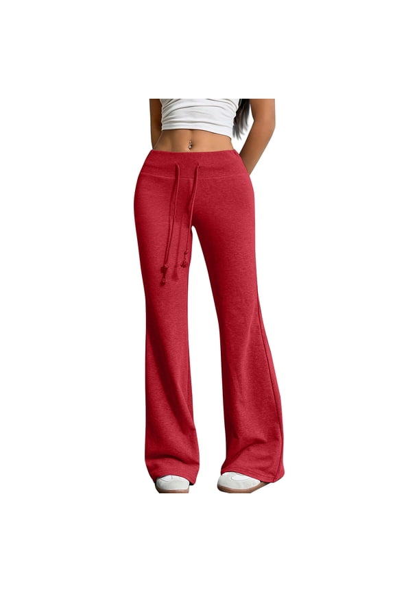 Flare Leggings for Women Drawstring High Waisted Flared Yoga Pants Soft Lounge Wide Leg Sweatpants Y2k Bell Bottoms Red 2XL