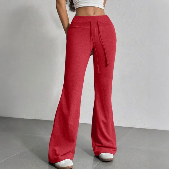 Flare Leggings for Women Drawstring High Waisted Flared Yoga Pants Soft Lounge Wide Leg Sweatpants Y2k Bell Bottoms Red S