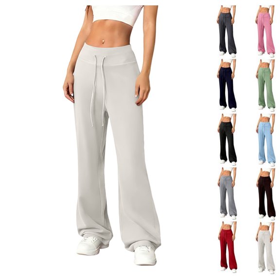 Flare Leggings for Women Drawstring High Waisted Flared Yoga Pants Soft Lounge Wide Leg Sweatpants Y2k Bell Bottoms White XL