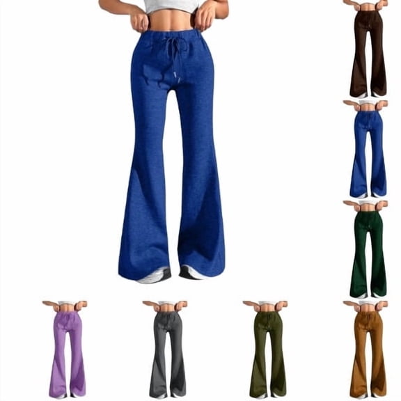 Flare Leggings for Women Drawstring High Waisted Flared Yoga Pants Soft Lounge Wide Leg Sweatpants Y2k Bell Bottoms