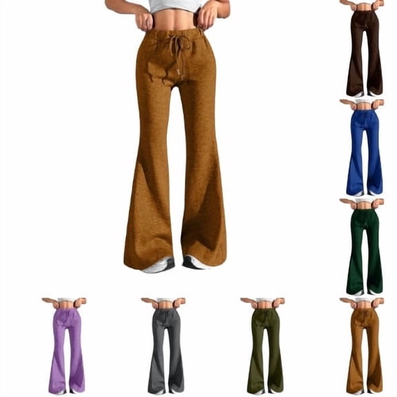 Flare Leggings for Women Drawstring High Waisted Flared Yoga Pants Soft Lounge Wide Leg Sweatpants Y2k Bell Bottoms