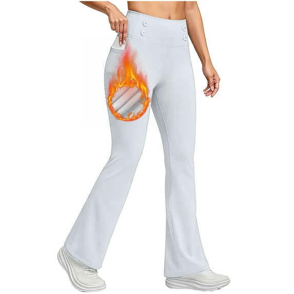 Flare Leggings for Women Fleece Lined High Waisted Winter Thermal Bootcut Yoga Pants with Pockets Stretch Workout Work Pants