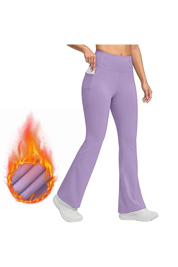 Flare Leggings for Women Fleece Lined High Waisted Winter Thermal Bootcut Yoga Pants with Pockets Stretch Workout Work Pants