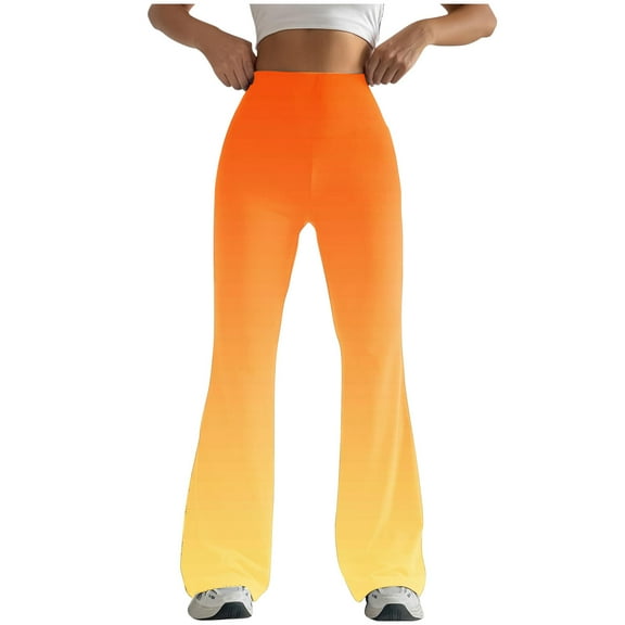 Flare Leggings for Women Floral Printed Workout High Waist Yoga Pants Butt Lifting Gym Running Leggings (M, Orange)
