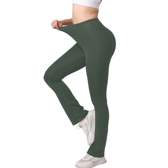 Flare Leggings for Women High Waist Yoga Pants with Pockets Tummy Control Workout Gym Bootcut Leggings Army Green XL