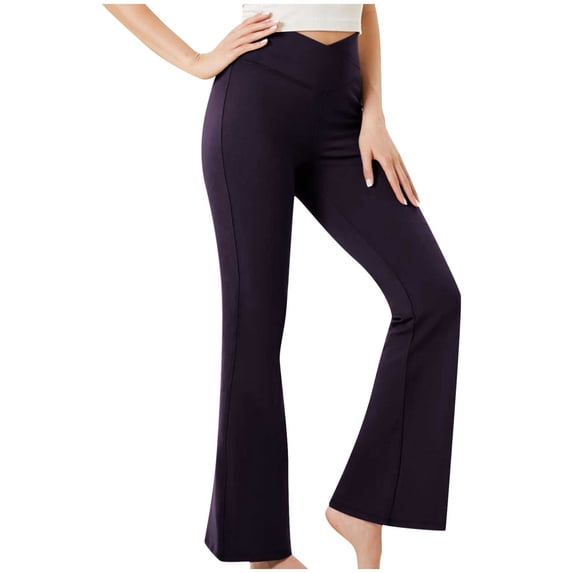 Flare Leggings for Women, High Waisted Flare Leggings with Pockets Yoga Pants Purple L
