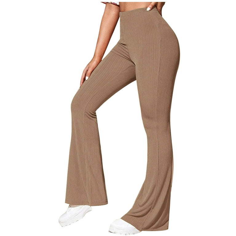 Flare Leggings for Women High Waisted Ribbed Knitted Yoga Pants Comfy Soft  Bell Bottom Lounge Trousers Wide Leg Pant 