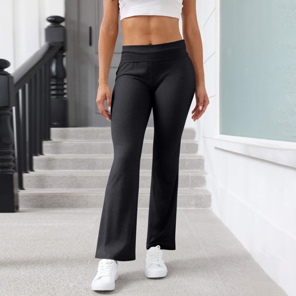Flare Leggings for Women High Waisted Tummy Control Pants Bootcut Bell Bottoms Y2k Gym Workout Sweatpants Spring Summer 2026 Black XS