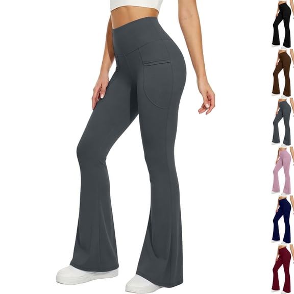 Flare Leggings for Women, High Waisted Tummy Control Yoga Pants with Pockets Bootcut Flared Leggings Gray M