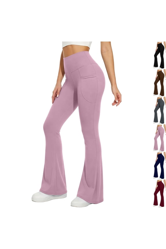 Flare Leggings for Women, High Waisted Tummy Control Yoga Pants with Pockets Bootcut Flared Leggings Light pink M