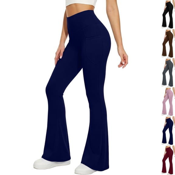 Flare Leggings for Women, High Waisted Tummy Control Yoga Pants with Pockets Bootcut Flared Leggings Navy XL