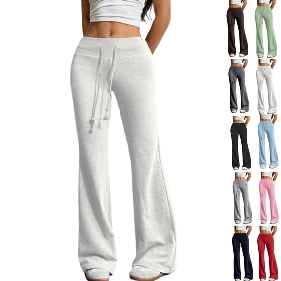 Flare Leggings for Women High Waisted Yoga Pants Lounge Wide Leg Sweatpant Workout Gym Work Tummy Control Bootcut Leggings Light Gray S