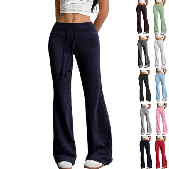 Flare Leggings for Women High Waisted Yoga Pants Lounge Wide Leg Sweatpant Workout Gym Work Tummy Control Bootcut Leggings Navy XL