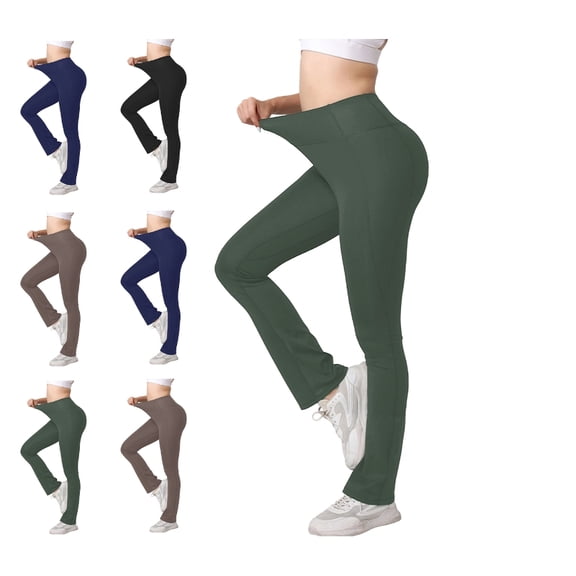 Flare Leggings for Women High Waisted Yoga Pants with Pockets Workout Gym Work Tummy Control Bootcut Leggings Army Green M