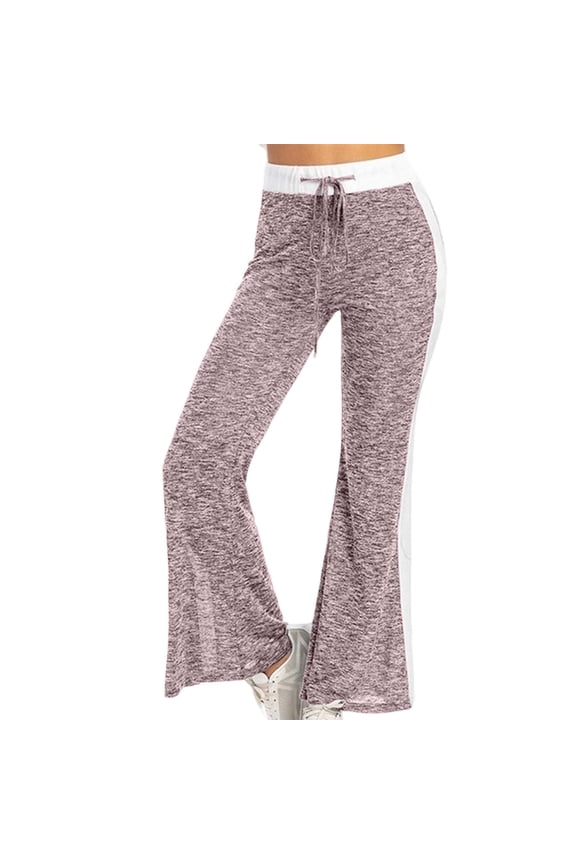 Flare Leggings for Women Plus Size Side Striped High Elastic Waisted Bell Bottom Trousers with Drawstring Lightweight Lounge Streetwear