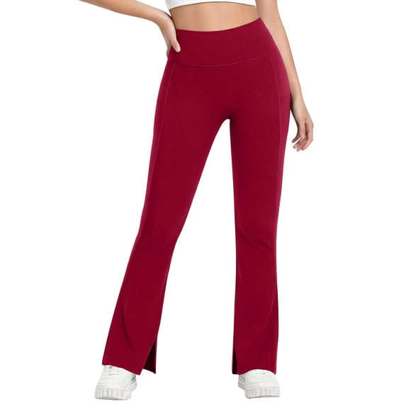 Flare Leggings for Women Slim Fit High Rise Yoga Pants Stretchy Tummy Control Trousers Side Pockets Split Hem Workout Gym Activewear