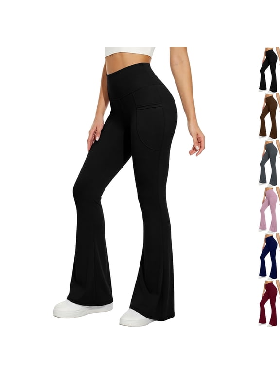 Flare Leggings for Women, High Waisted Tummy Control Yoga Pants with Pockets Bootcut Flared Leggings Black XL