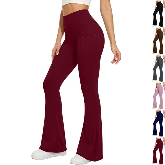 Flare Leggings for Women Stretchy High Waisted Tummy Control Compression Leggings for Women Athletic Workout Yoga Pants Wine M