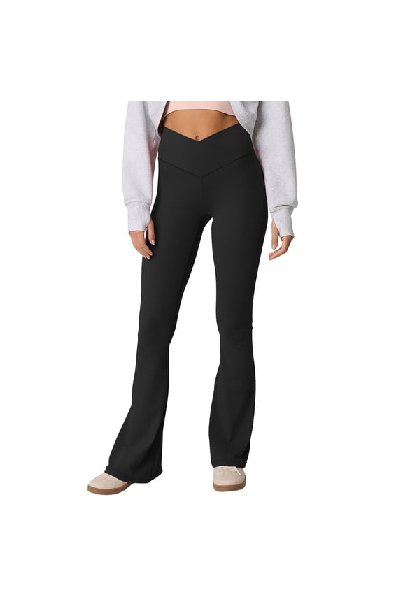 Flare Leggings for Women Stretchy Soft V Crossover Tummy Control Gym Workout Yoga Pants High Waisted Bootcut Pant Black 2XL