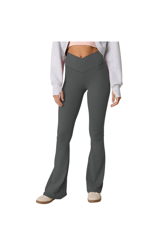 Flare Leggings for Women Stretchy Soft V Crossover Tummy Control Gym Workout Yoga Pants High Waisted Bootcut Pant Dark Gray XL