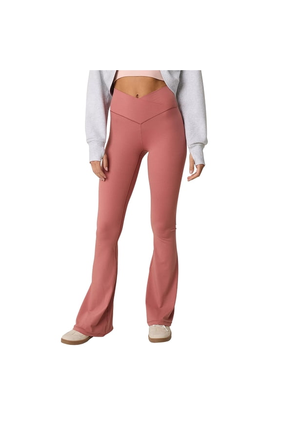 Flare Leggings for Women Stretchy Soft V Crossover Tummy Control Gym Workout Yoga Pants High Waisted Bootcut Pant Red S