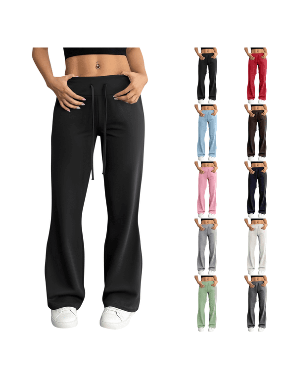 Flare Leggings for Women Summer Drawstring High Waisted Flared Yoga Pants Soft Wide Leg Pants Y2k Bell Bottoms 28" 29" Inseam Black XL