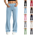 thumbnail image 1 of Flare Leggings for Women Summer Drawstring High Waisted Flared Yoga Pants Soft Wide Leg Pants Y2k Bell Bottoms 28" 29" Inseam Sky Blue M, 1 of 8