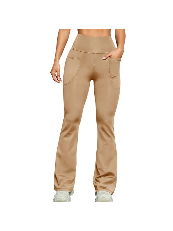 Flare Leggings for Women Tummy Control,Elastic High Waist with Pockets Slim Stretch Yoga Pants